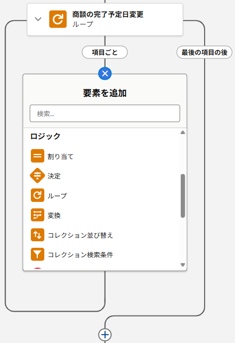 ループ内に要素を追加するスクリーンショット。
