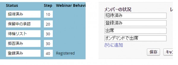 （左）Marketo：管理画面 > タグ > チャネル　（右）Saleforce：キャンペーン詳細画面 > 高度な設定